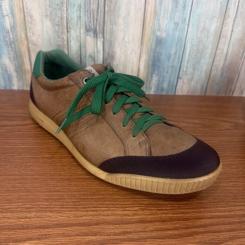 ECCO Mens 46 US 12 12.5 Brown Green Leather Lace Up Casual Sneakers Shoes